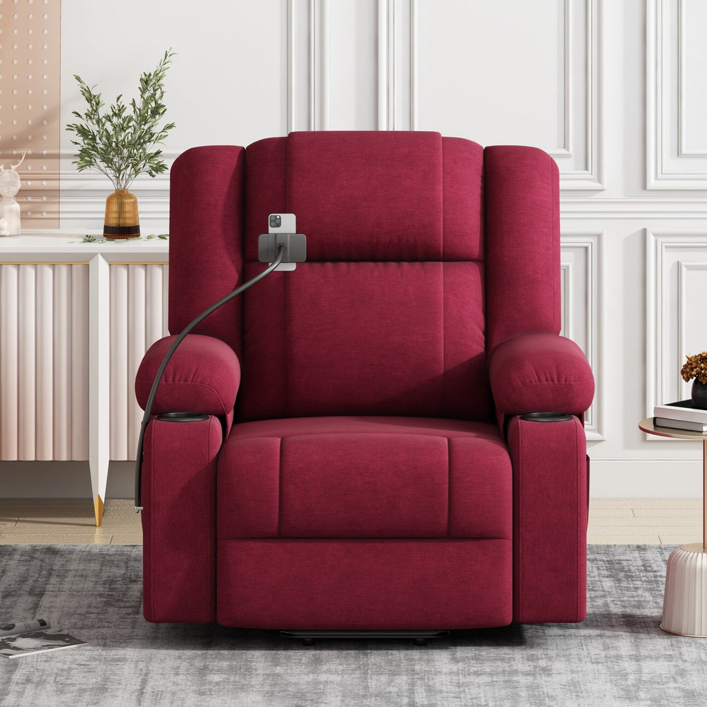 Fauteuil inclinable électrique avec massage, chauffage, porte-gobelets et support de téléphone pivotant à 360°, options d'inclinaison réglables