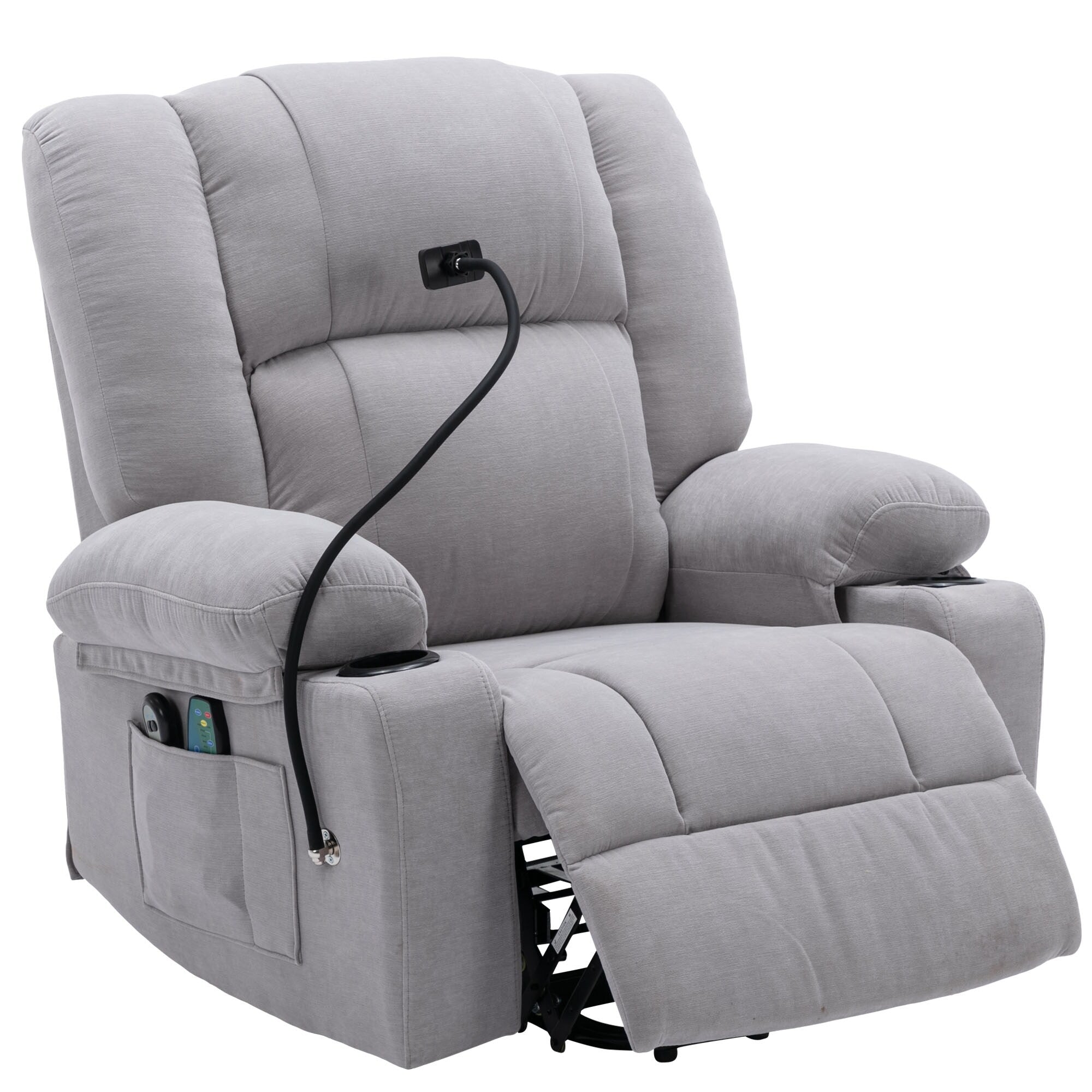 Fauteuil inclinable électrique avec massage, chauffage, porte-gobelets et support de téléphone pivotant à 360° avec inclinaison réglable