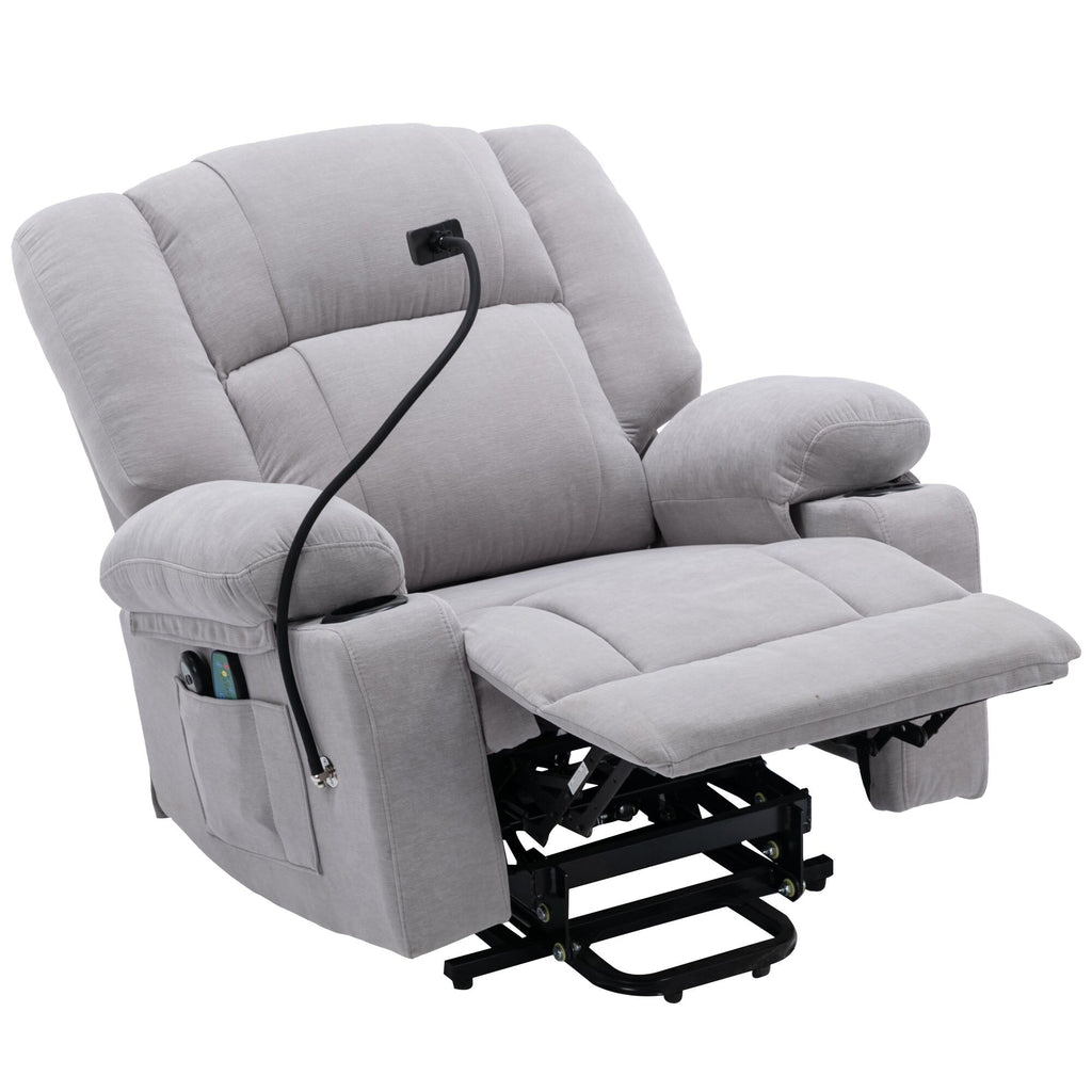 Fauteuil inclinable électrique avec massage, chauffage, porte-gobelets et support de téléphone pivotant à 360° avec inclinaison réglable