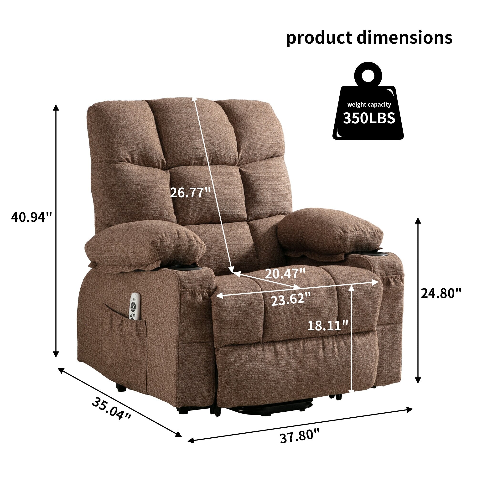 Fauteuil inclinable électrique avec chauffage, massothérapie, chargement USB et poches de rangement pratiques
