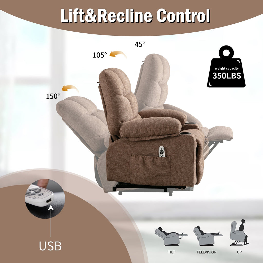 Fauteuil inclinable électrique avec chauffage, massothérapie, chargement USB et poches de rangement pratiques