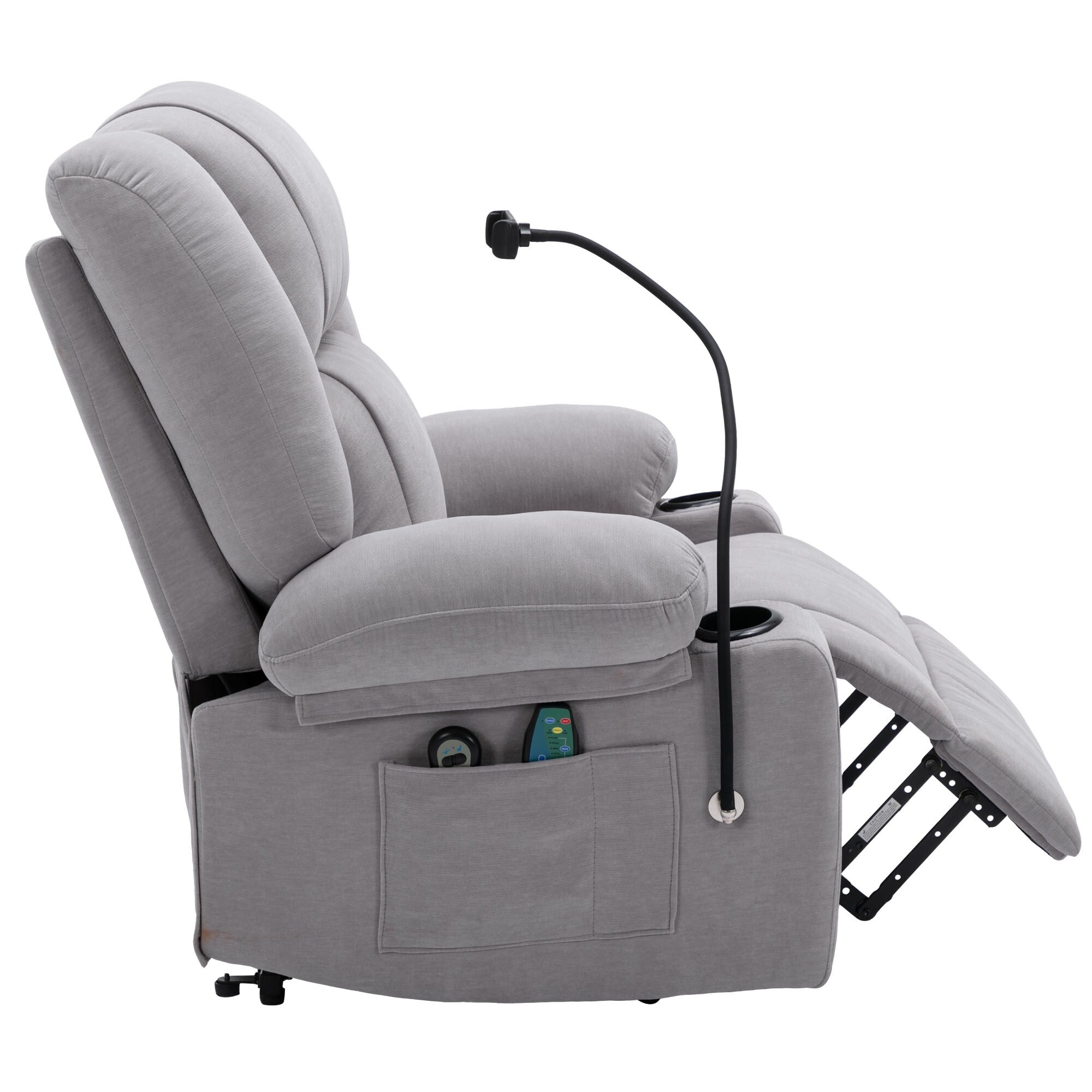 Fauteuil inclinable électrique avec massage, chauffage, support de téléphone rotatif à 360°, poches latérales et porte-gobelets pour personnes âgées