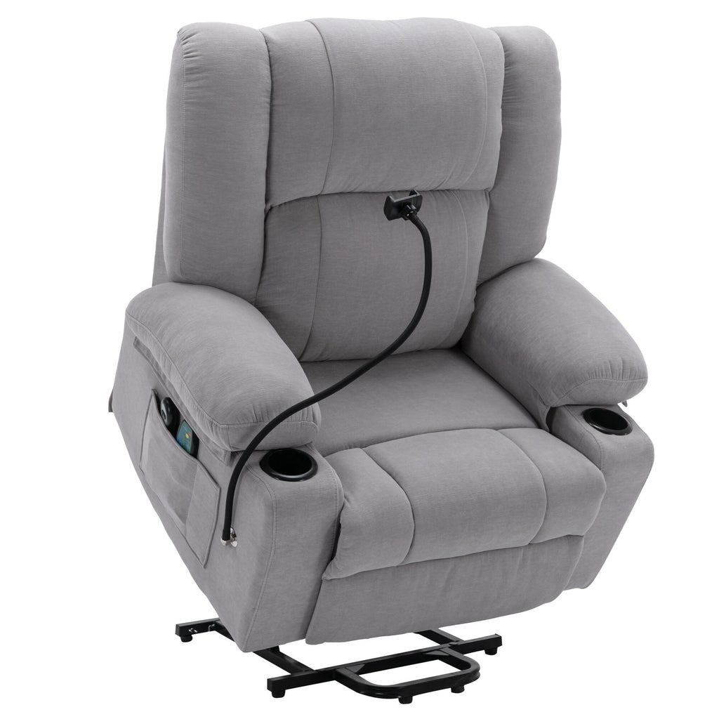 Fauteuil inclinable électrique avec massage, chauffage, support de téléphone rotatif à 360°, poches latérales et porte-gobelets pour personnes âgées