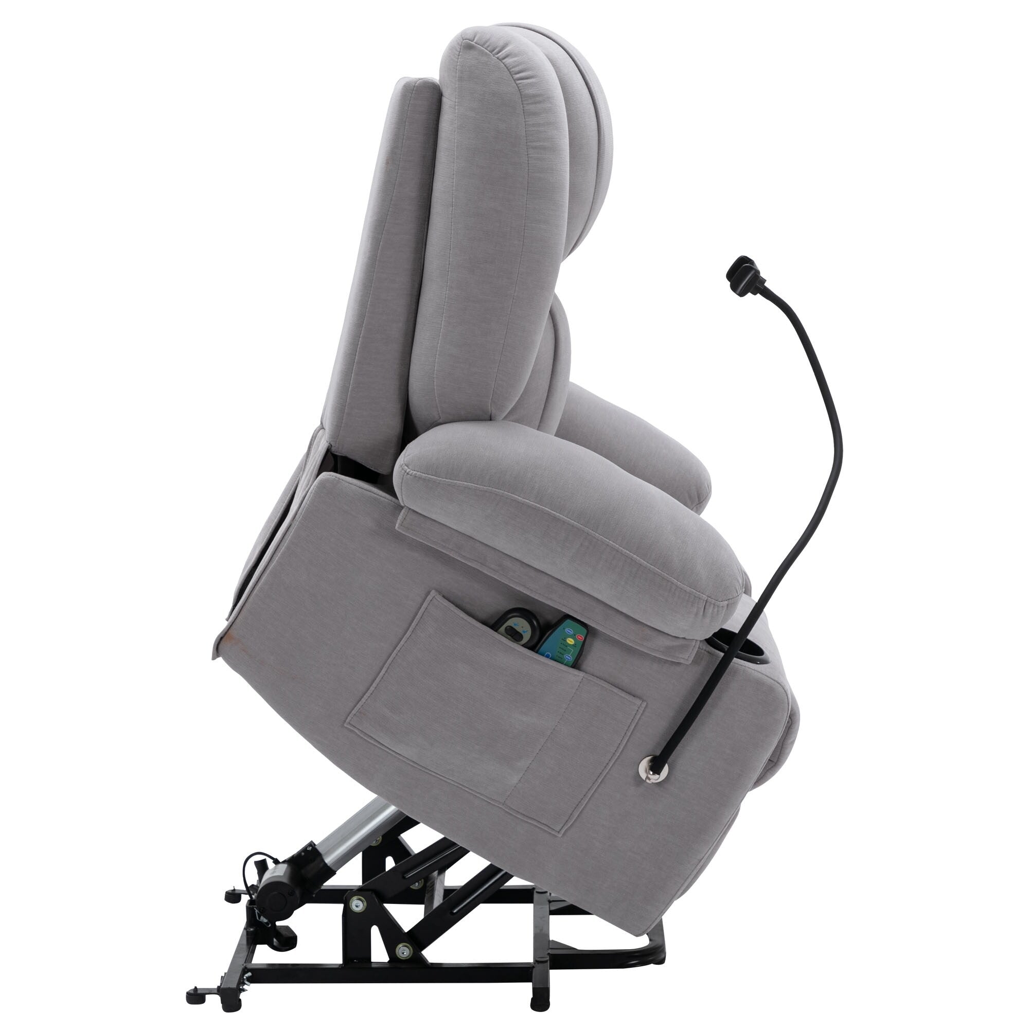Fauteuil inclinable électrique avec massage, chauffage, porte-gobelets et support de téléphone pivotant à 360°, inclinaison réglable