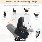 Fauteuil inclinable électrique avec massage, chauffage, porte-gobelets et support de téléphone pivotant à 360°, inclinaison réglable