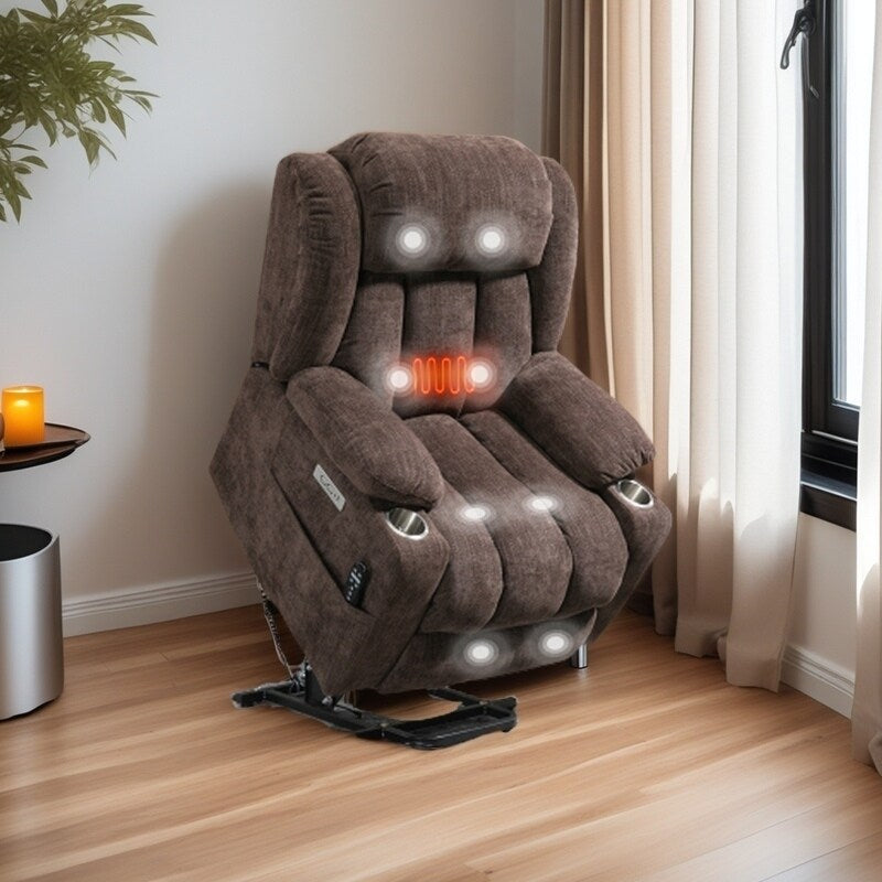 Fauteuil inclinable électrique avec massage ciblé, chauffage lombaire, double chargement USB et porte-gobelets en acier inoxydable