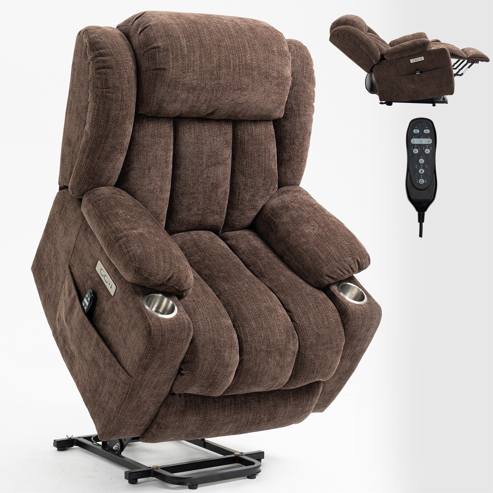 Fauteuil inclinable électrique avec massage ciblé, chauffage lombaire, double chargement USB et porte-gobelets en acier inoxydable