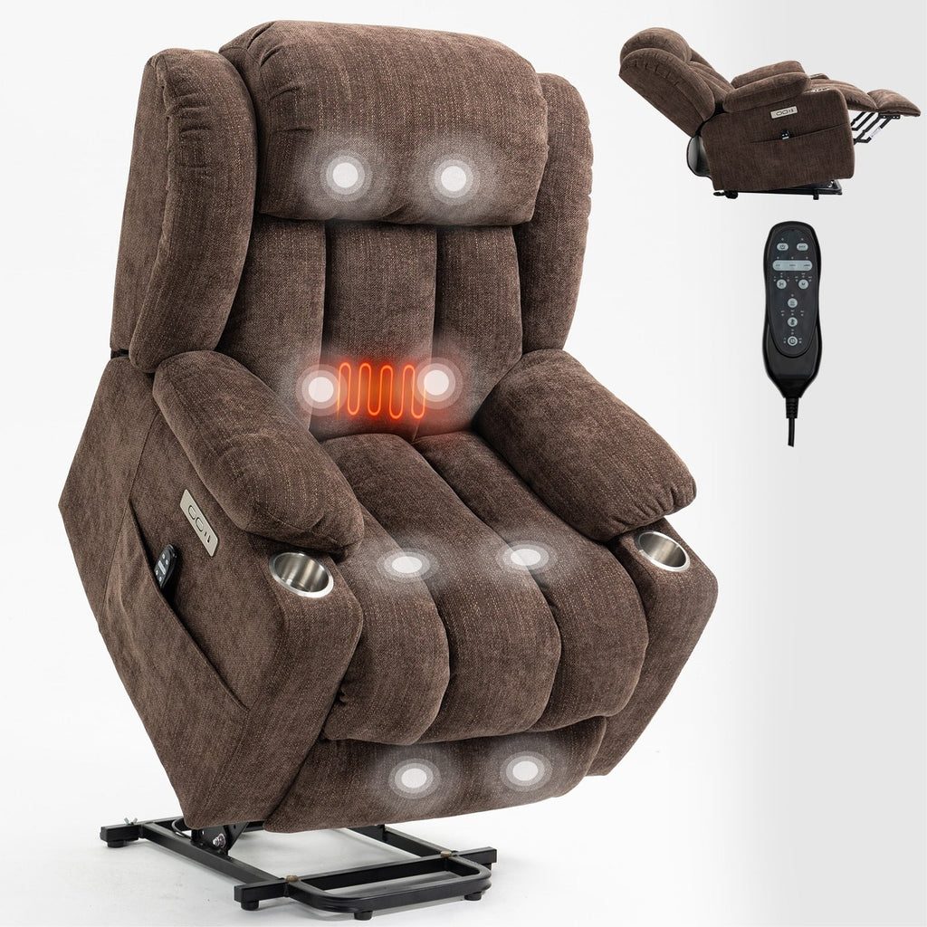 Fauteuil inclinable électrique avec massage ciblé, chauffage lombaire, double chargement USB et porte-gobelets en acier inoxydable