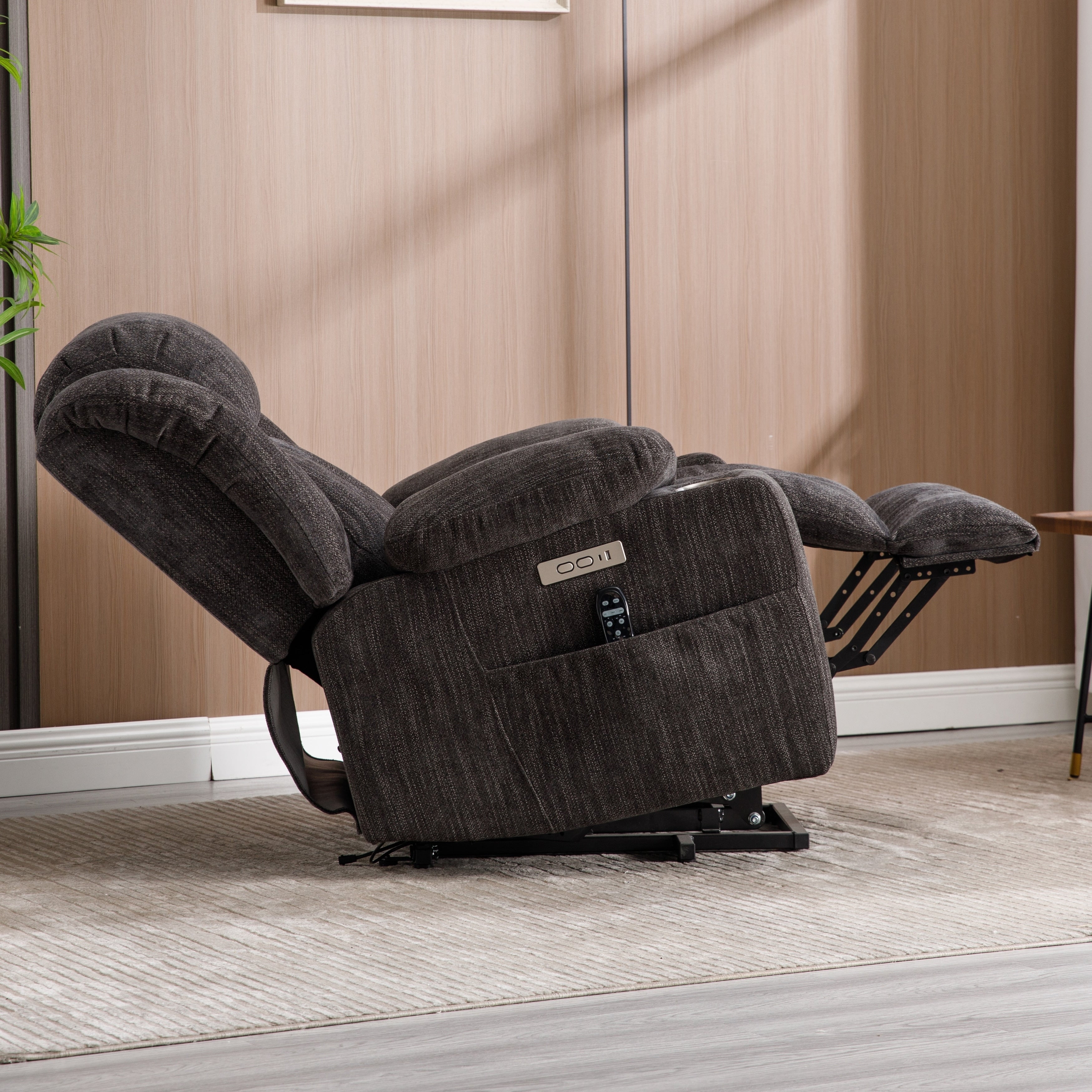 Fauteuil inclinable électrique avec massage ciblé, chauffage lombaire, double chargement USB et porte-gobelets en acier inoxydable