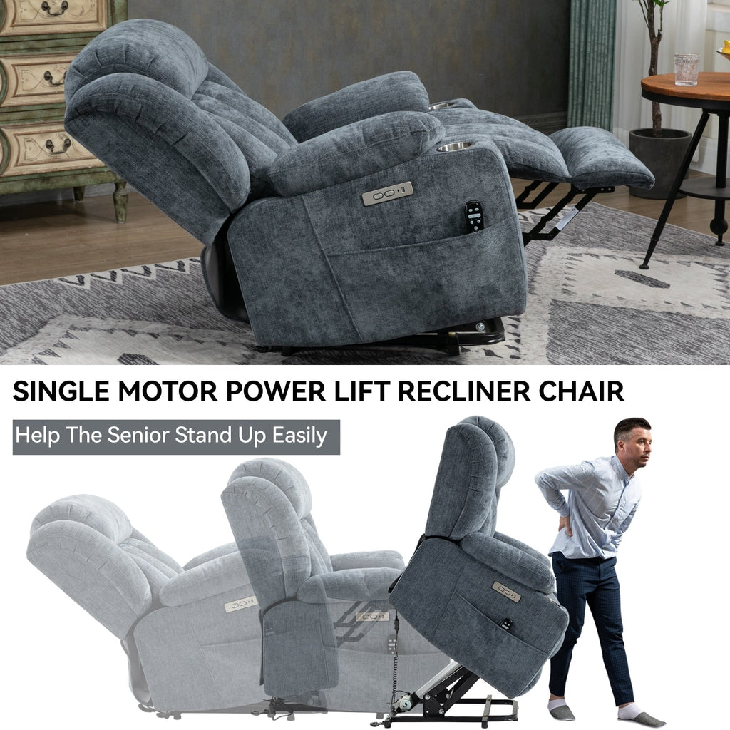 Fauteuil inclinable électrique avec massage ciblé, chauffage lombaire, double chargement USB et porte-gobelets en acier inoxydable