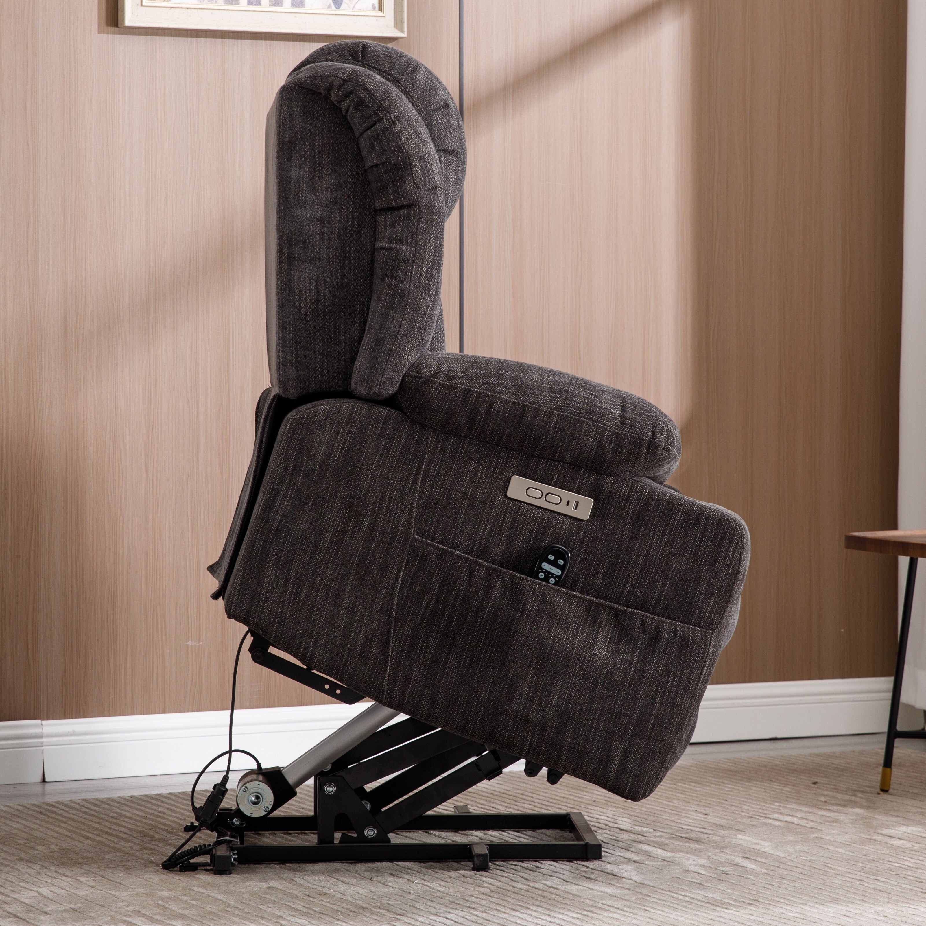 Fauteuil inclinable électrique avec massage ciblé, chauffage lombaire, double chargement USB et porte-gobelets en acier inoxydable