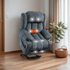 Fauteuil inclinable électrique avec massage ciblé, chauffage lombaire, double chargement USB et porte-gobelets en acier inoxydable