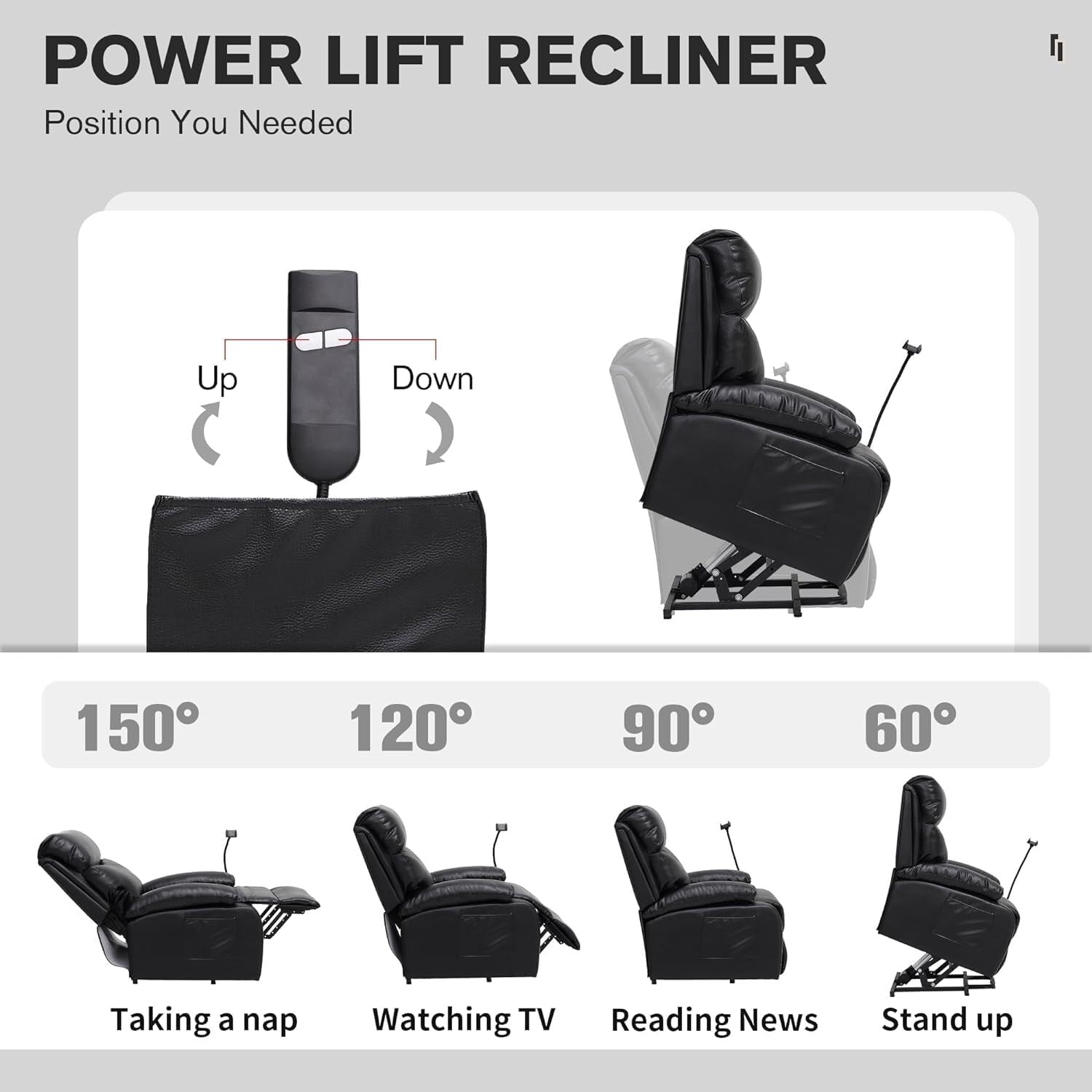Fauteuil inclinable électrique avec releveur et tissu imperméable
