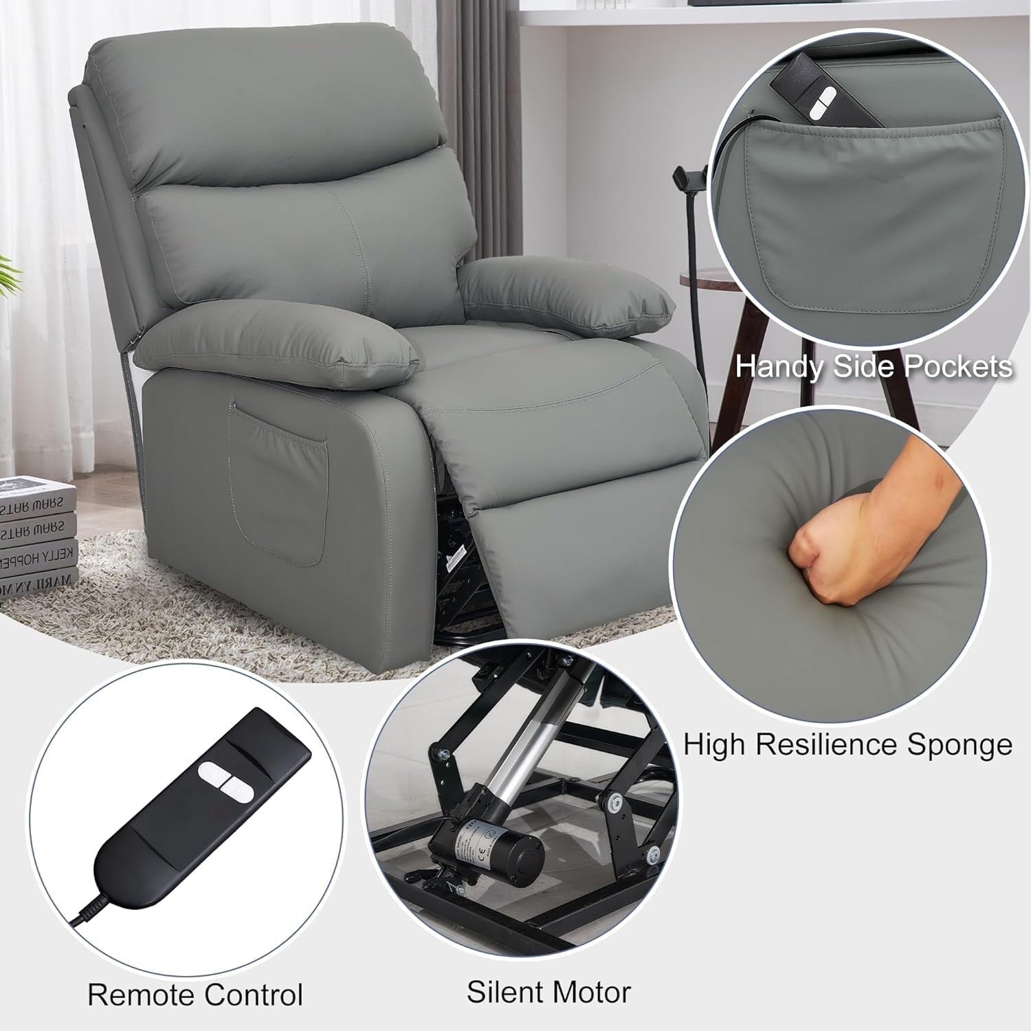 Fauteuil inclinable électrique avec releveur et tissu imperméable