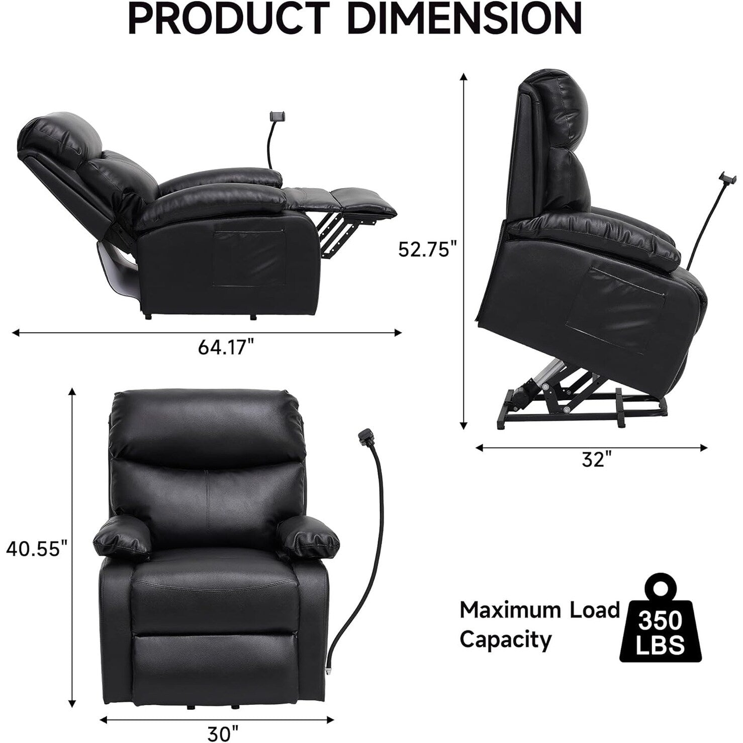 Fauteuil inclinable électrique avec releveur et tissu imperméable