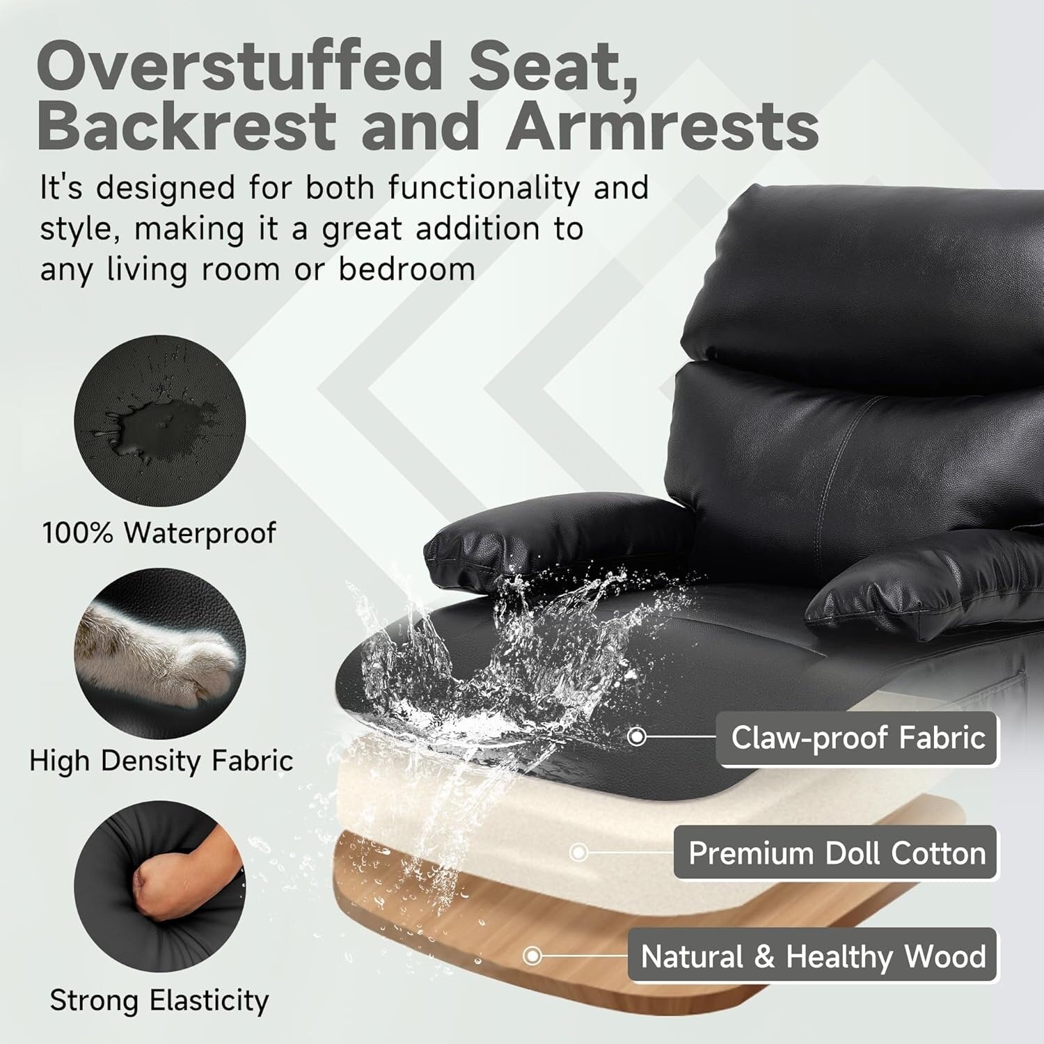 Fauteuil inclinable électrique avec releveur et tissu imperméable