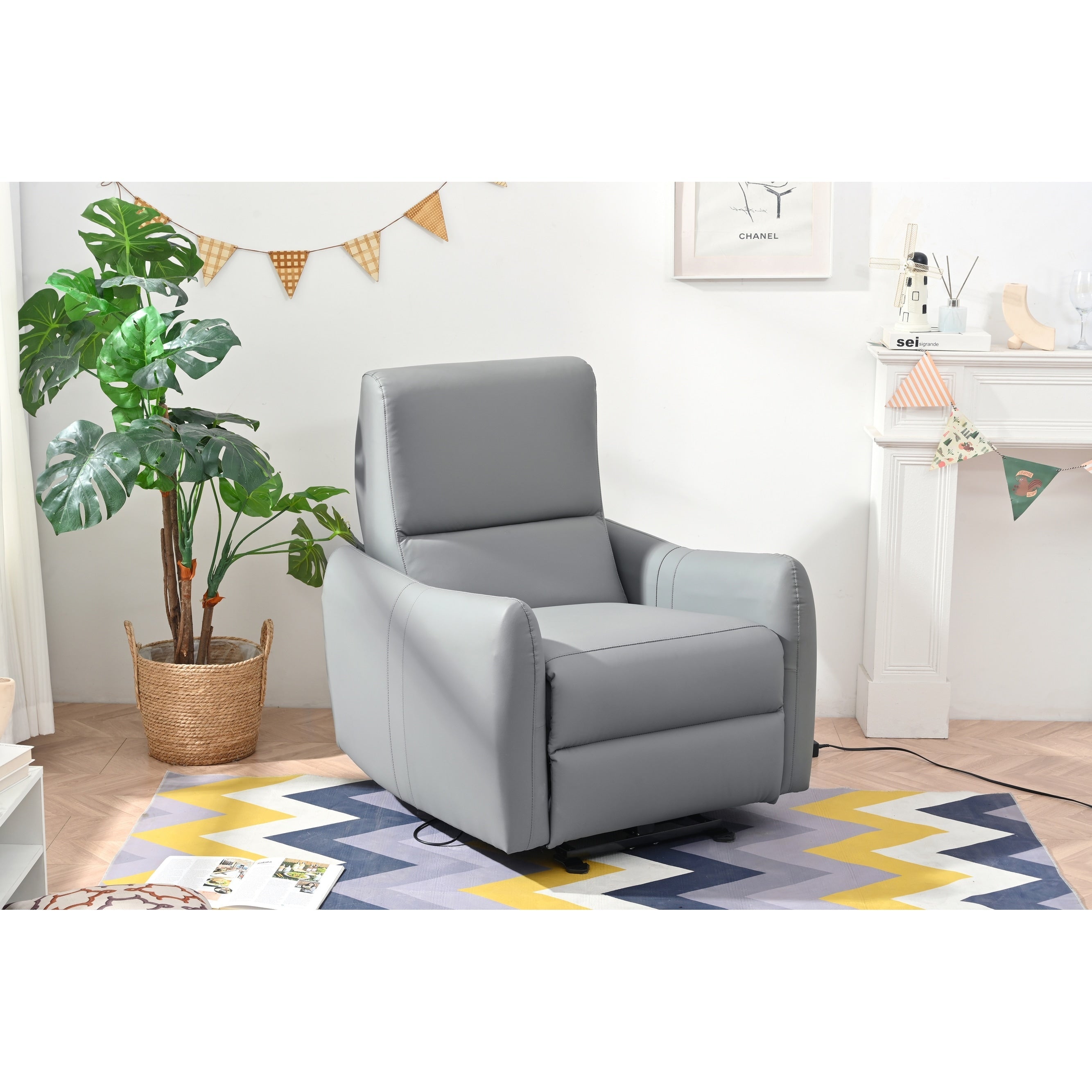 Fauteuil inclinable électrique en cuir synthétique avec ports USB et Type-C, capacité de charge de 150 kg, confortable pour les petits espaces