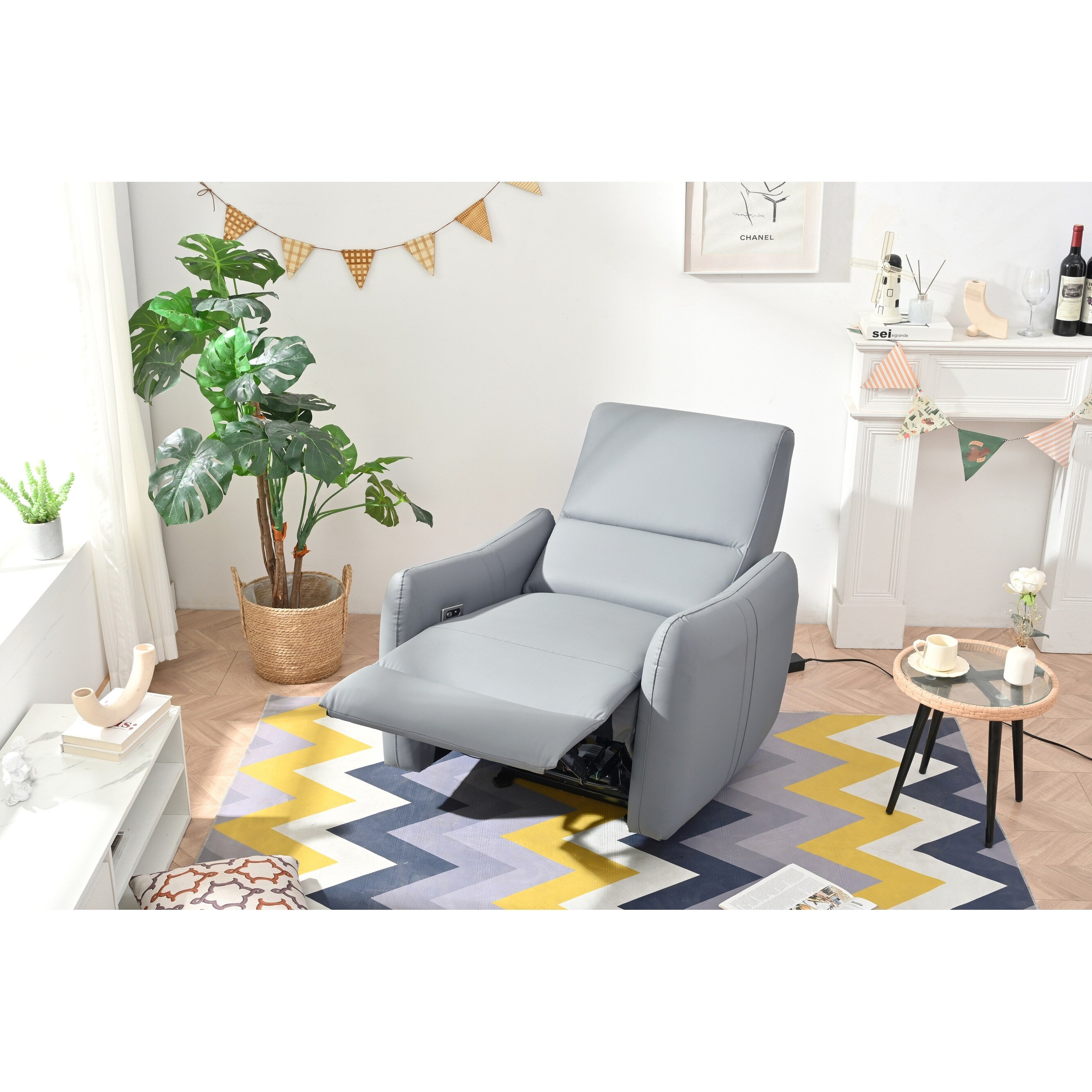 Fauteuil inclinable électrique en cuir synthétique avec ports USB et Type-C, capacité de charge de 150 kg, confortable pour les petits espaces