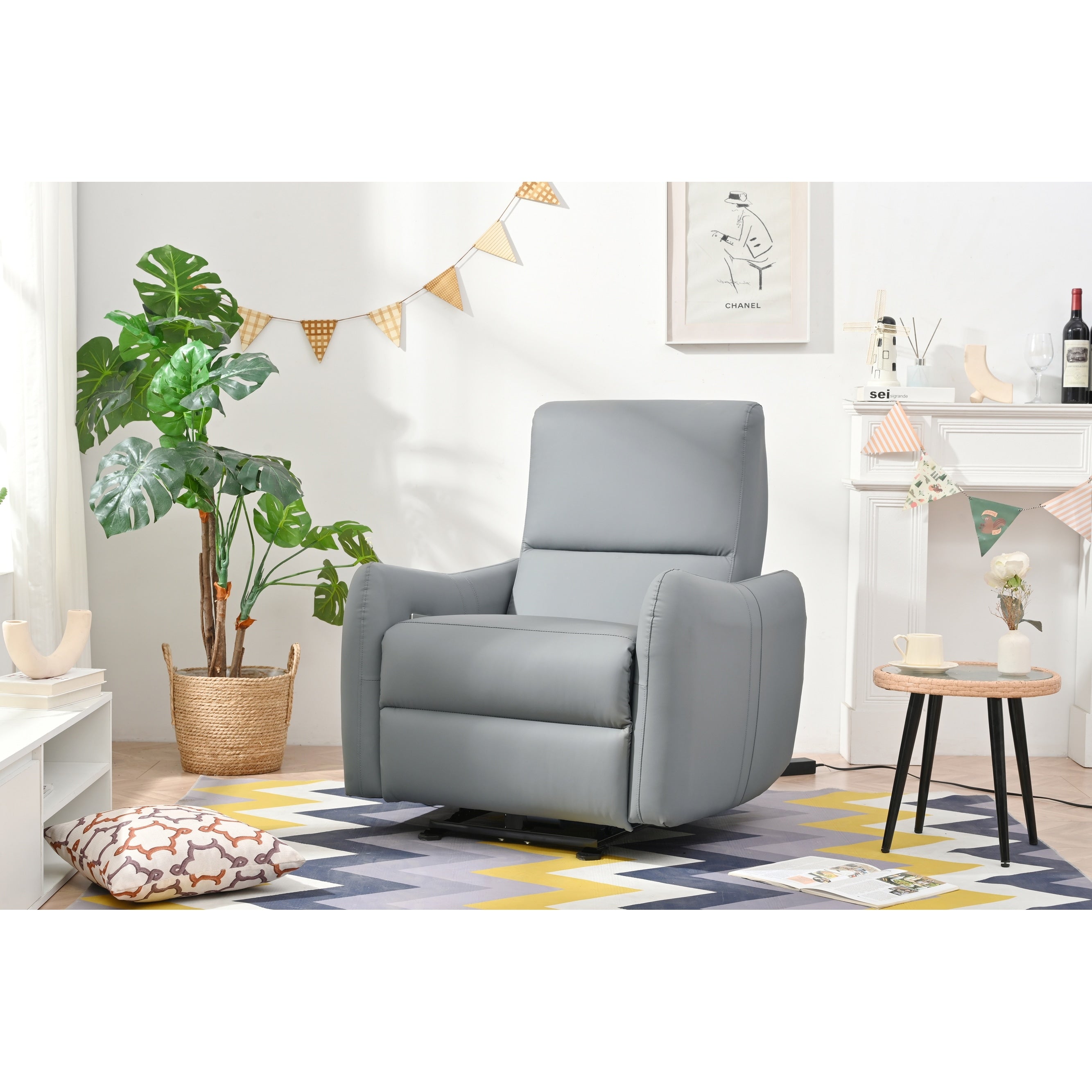 Fauteuil inclinable électrique en cuir synthétique avec ports USB et Type-C, capacité de charge de 150 kg, confortable pour les petits espaces