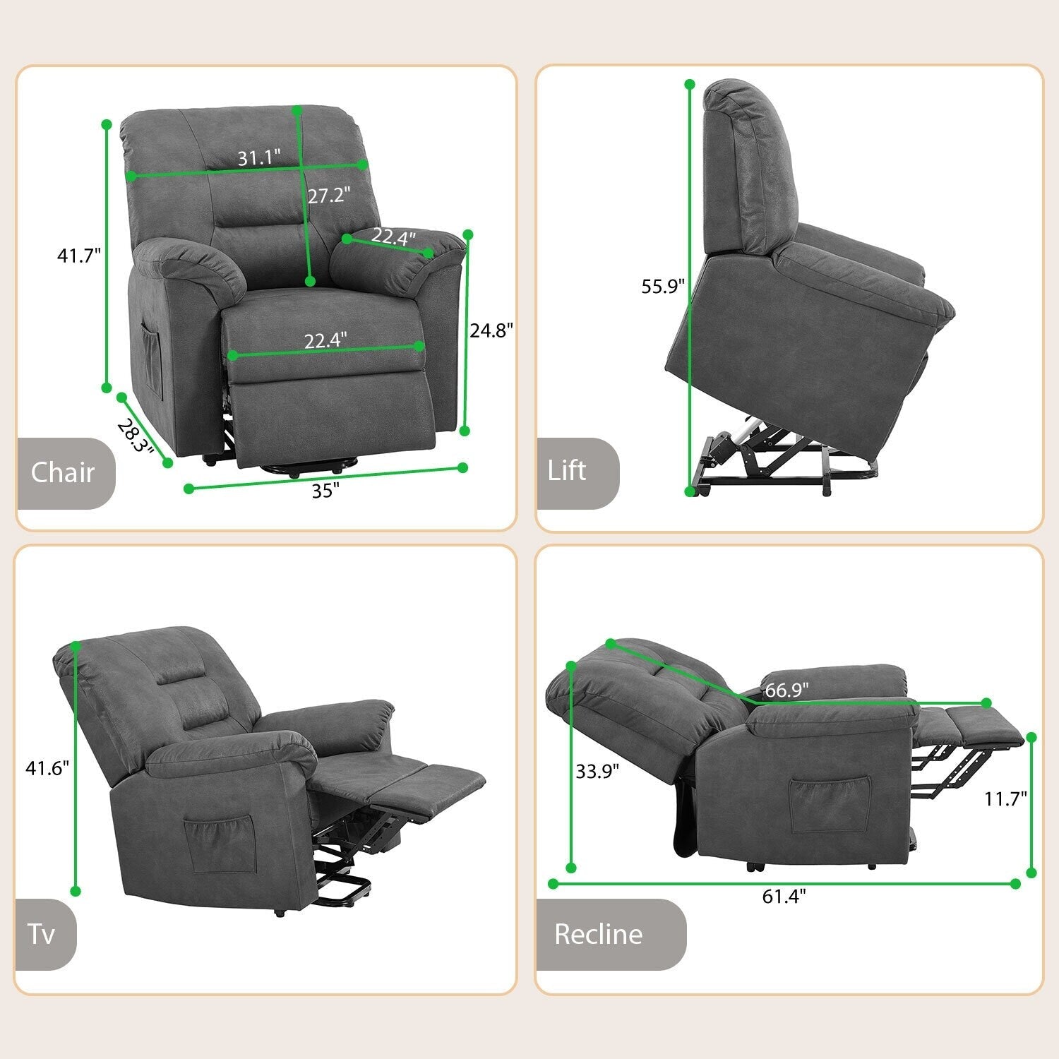 Fauteuil inclinable électrique avec releveur, fauteuil inclinable électrique avec télécommande, fauteuil inclinable électrique confortable pour personnes âgées