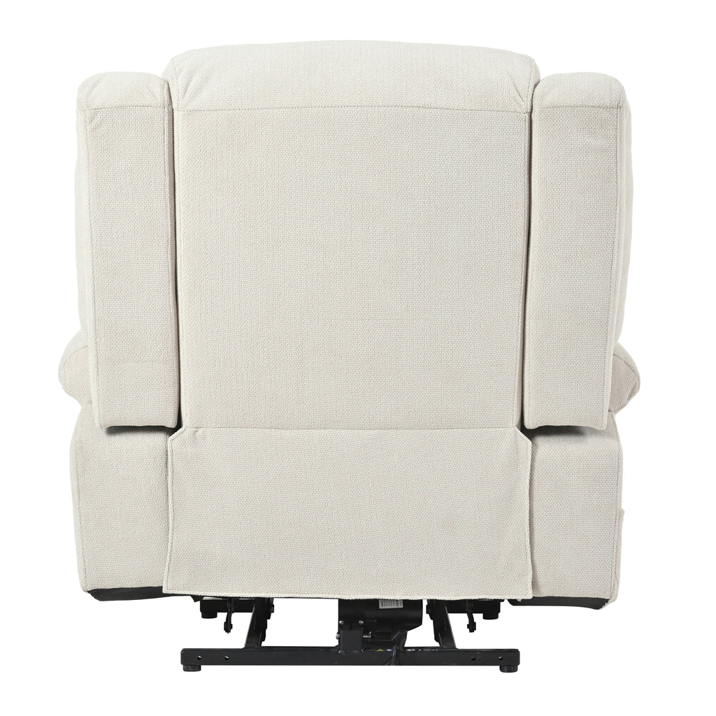 Fauteuil inclinable électrique pour personnes âgées, avec repose-pieds allongé, télécommande, poches latérales et 2 porte-gobelets.