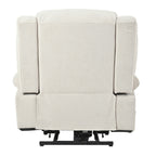Fauteuil inclinable électrique pour personnes âgées, avec repose-pieds allongé, télécommande, poches latérales et 2 porte-gobelets.