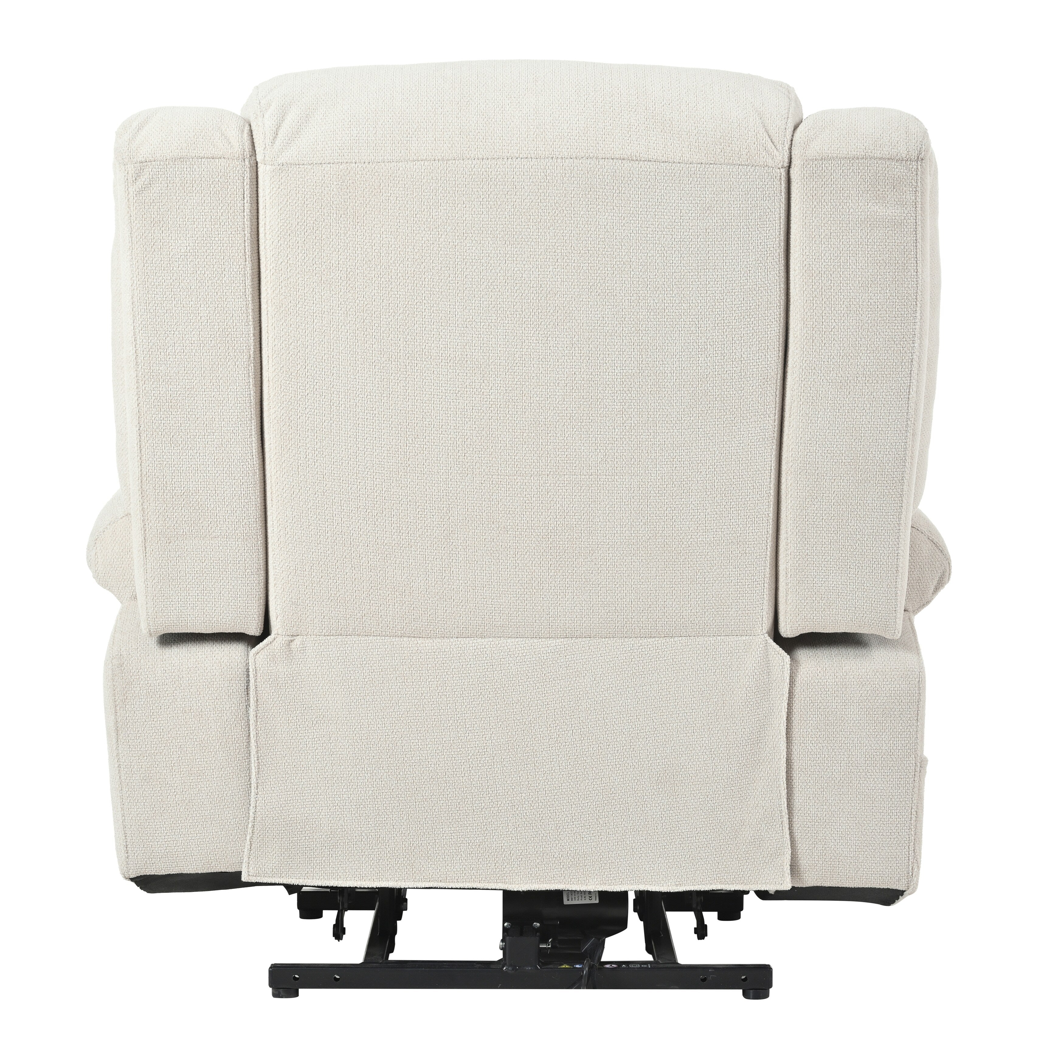 Fauteuil inclinable électrique pour personnes âgées, avec repose-pieds allongé, télécommande, poches latérales et 2 porte-gobelets.