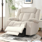 Fauteuil inclinable électrique pour personnes âgées, avec repose-pieds allongé, télécommande, poches latérales et 2 porte-gobelets.