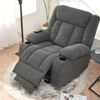 Fauteuil inclinable électrique pour personnes âgées, avec repose-pieds allongé, télécommande, poches latérales et 2 porte-gobelets.