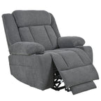 Fauteuil inclinable électrique pour personnes âgées, avec repose-pieds allongé, télécommande, poches latérales et 2 porte-gobelets.