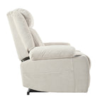 Fauteuil inclinable électrique pour personnes âgées, avec repose-pieds allongé, télécommande, poches latérales et 2 porte-gobelets.