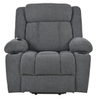Fauteuil inclinable électrique pour personnes âgées, avec repose-pieds allongé, télécommande, poches latérales et 2 porte-gobelets.