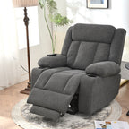 Fauteuil inclinable électrique pour personnes âgées, avec repose-pieds allongé, télécommande, poches latérales et 2 porte-gobelets.
