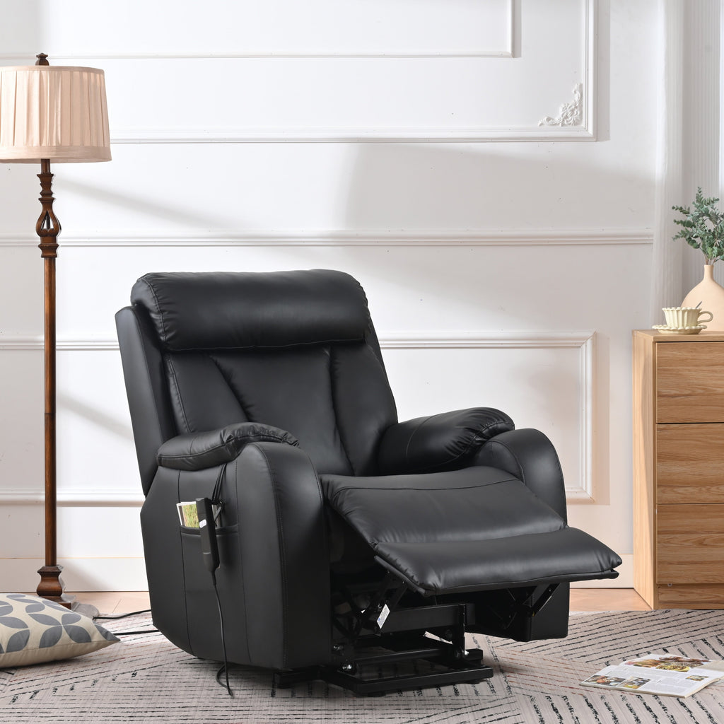 Fauteuil inclinable électrique pour personnes âgées, siège inclinable réglable avec poche latérale et télécommande.