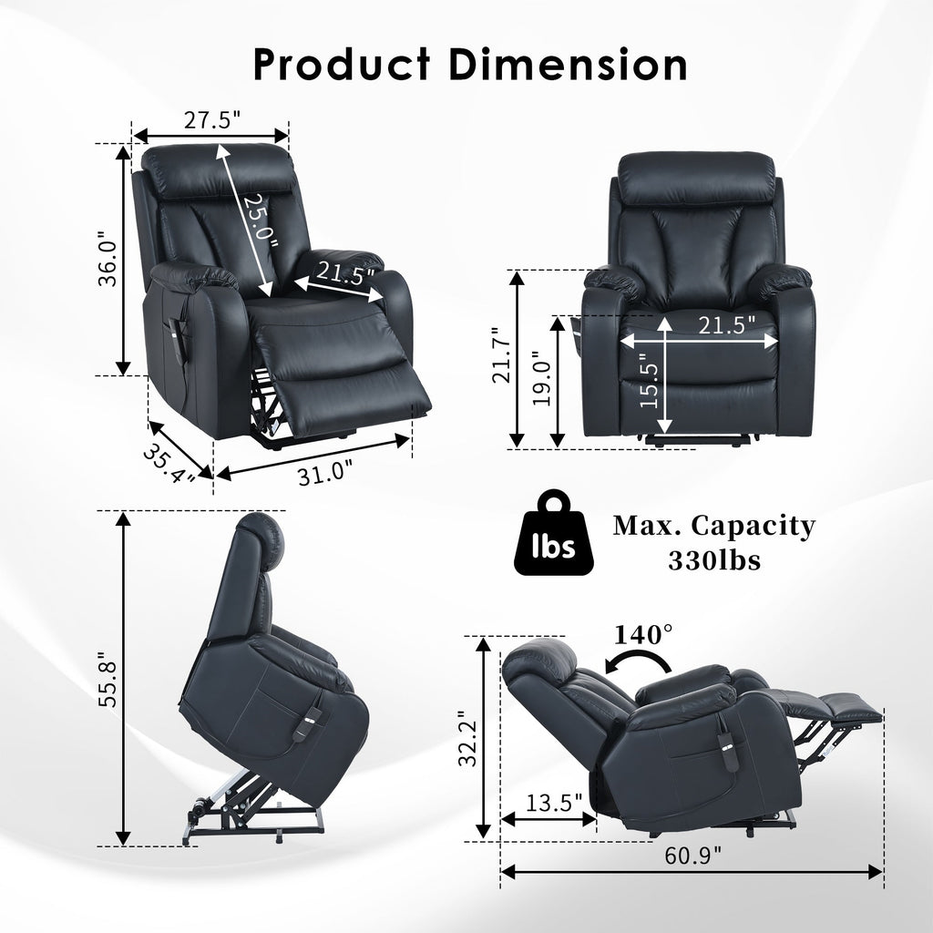 Fauteuil inclinable électrique pour personnes âgées, siège inclinable réglable avec poche latérale et télécommande.