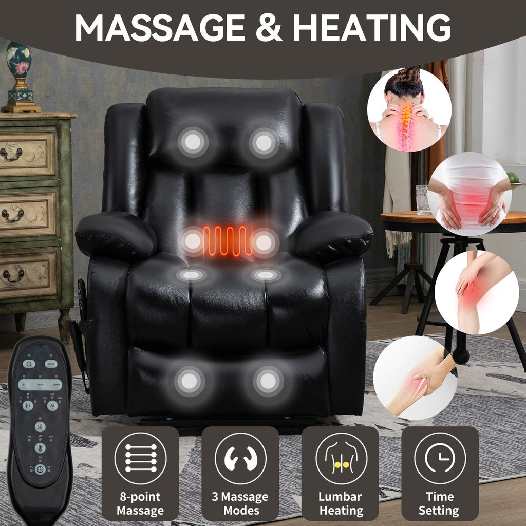 Fauteuil inclinable électrique avec deux moteurs, massage par vibrations à 8 points et chauffage lombaire