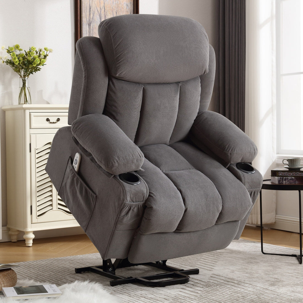 Fauteuil inclinable électrique avec chauffage et massage, chargement USB, télécommande et poches latérales pour personnes âgées