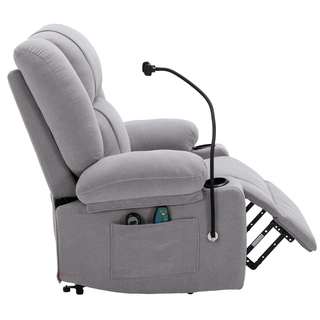 Fauteuil inclinable électrique avec massage, chauffage, support de téléphone 360°, poches latérales et porte-gobelets pour personnes âgées