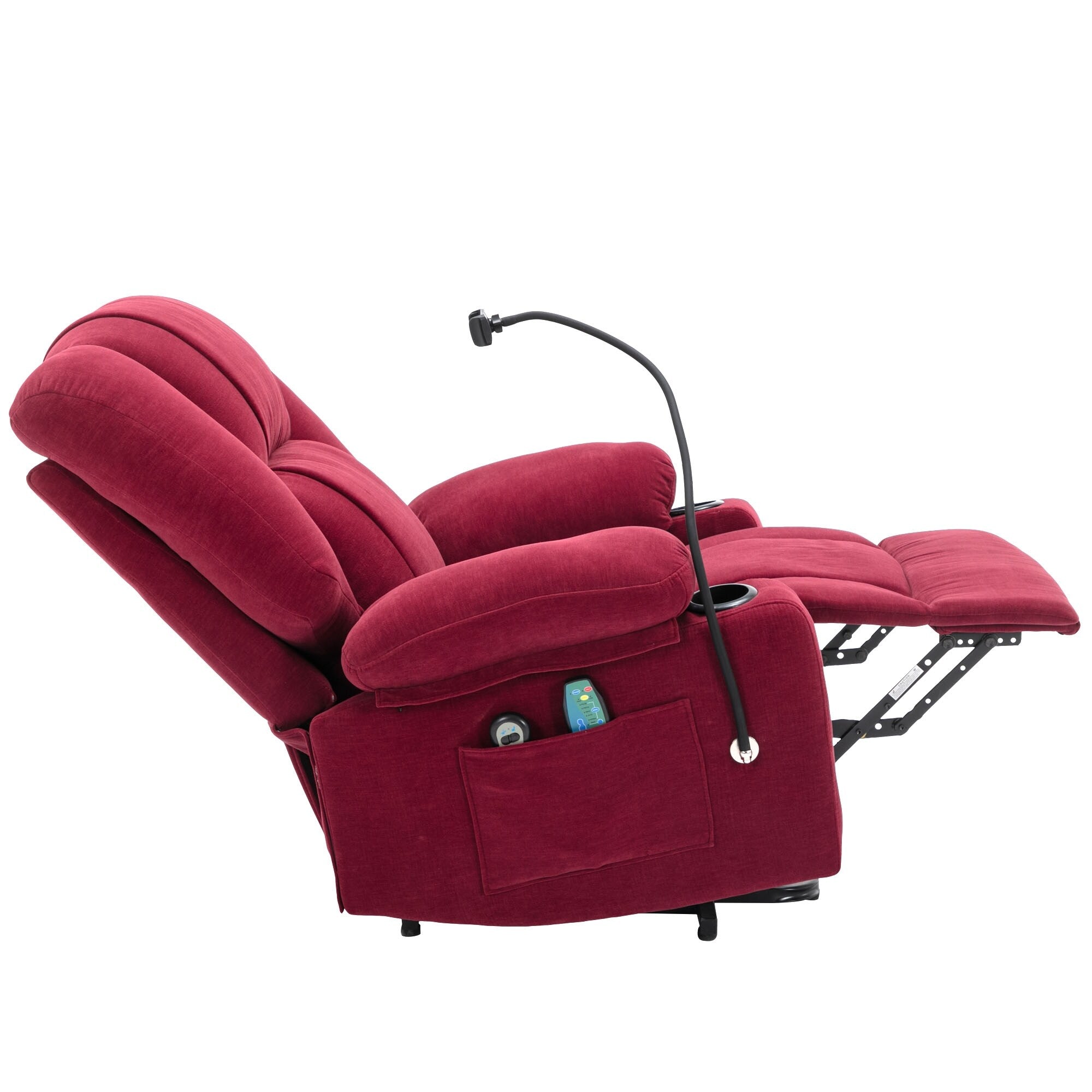 Fauteuil inclinable électrique avec massage, chauffage, support de téléphone 360°, poches latérales et porte-gobelets pour personnes âgées
