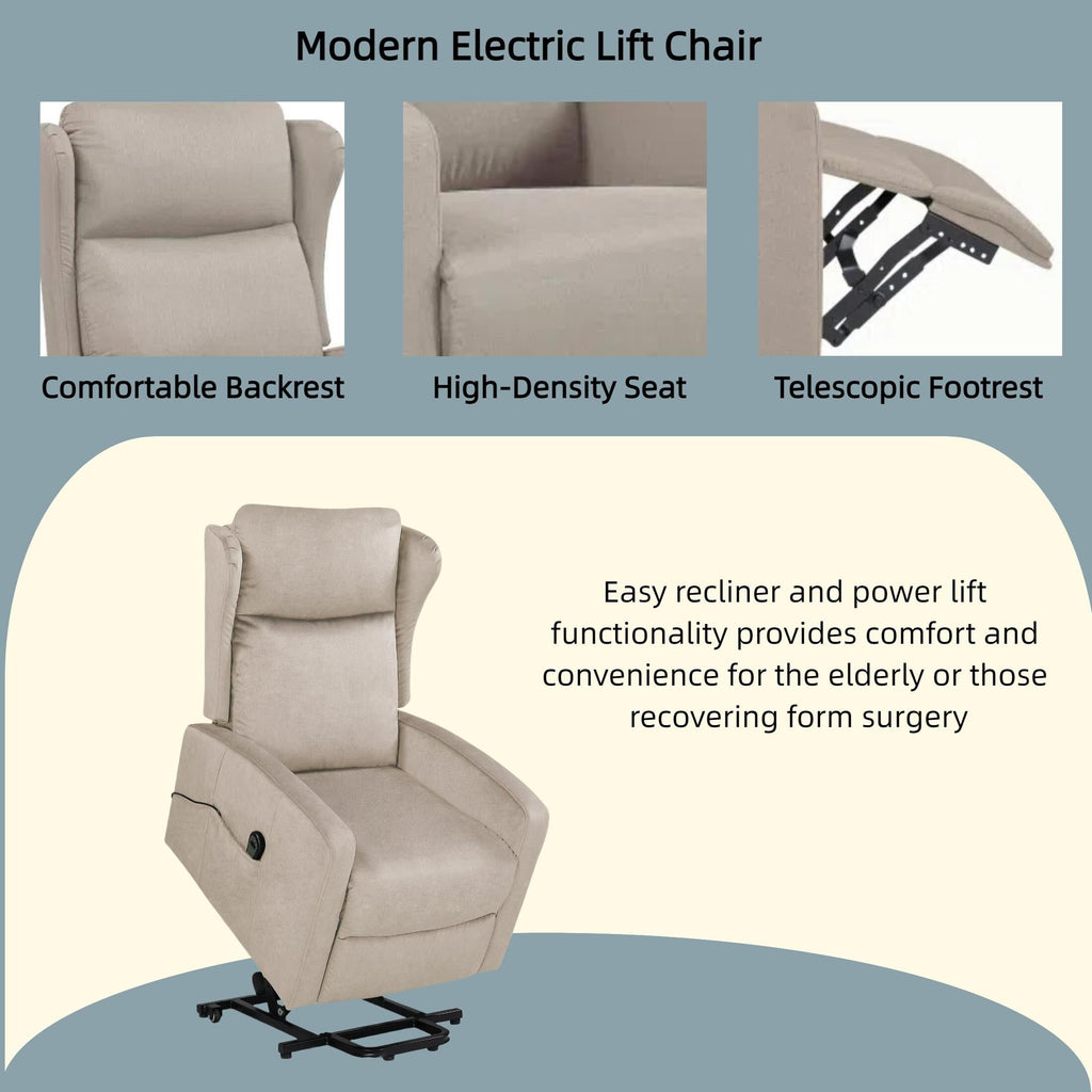 Fauteuil inclinable électrique avec télécommande, soutien confortable du dos, des lombaires et des jambes, aide à la station debout, poche latérale