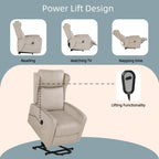 Fauteuil inclinable électrique avec télécommande, soutien confortable du dos, des lombaires et des jambes, aide à la station debout, poche latérale