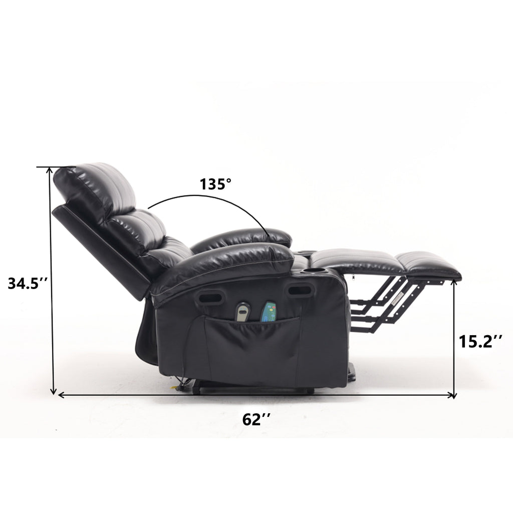 Canapé inclinable électrique avec massage par vibrations à 8 points, chauffage, minuterie réglable, télécommande et porte-gobelet