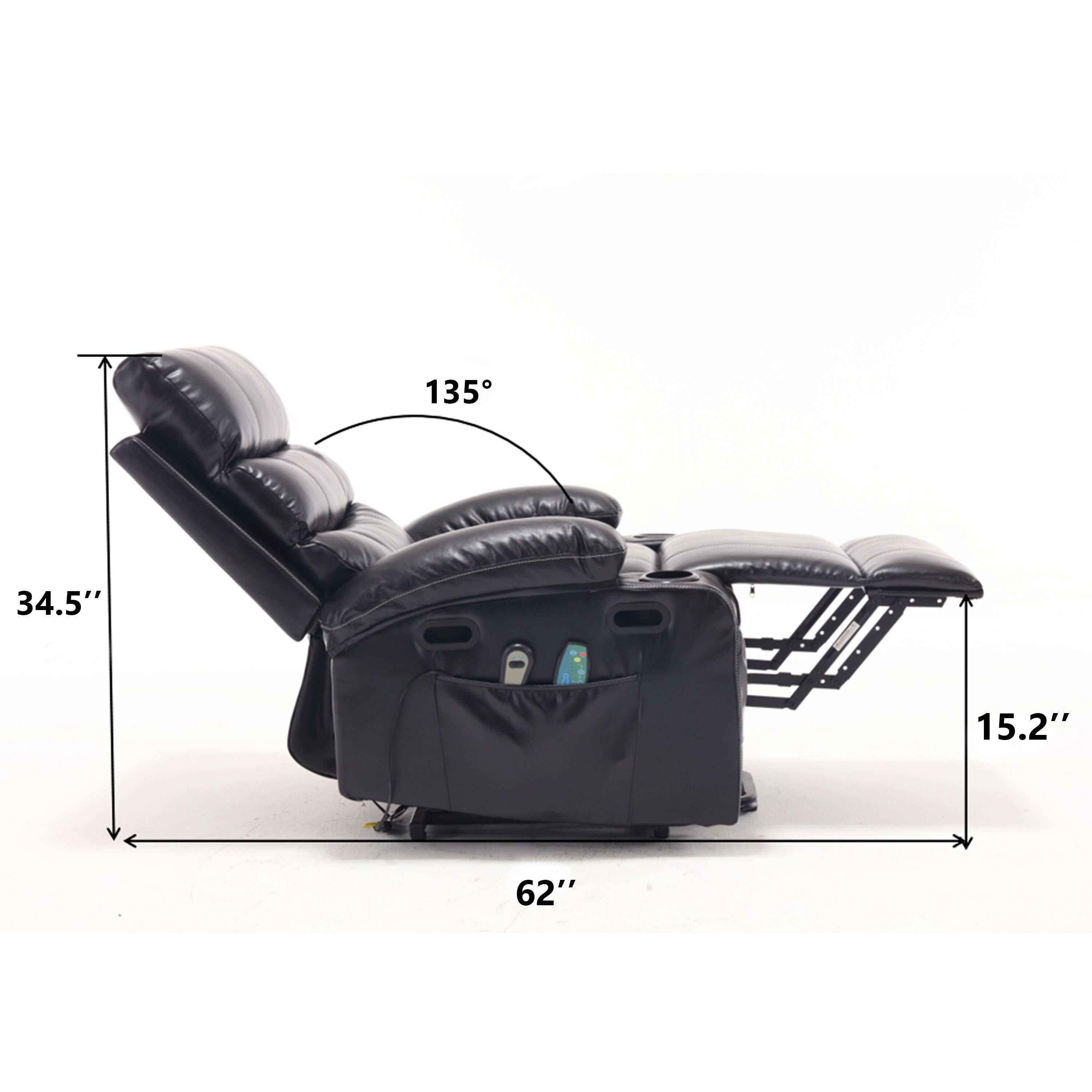 Canapé inclinable électrique avec massage par vibrations à 8 points, chauffage, minuterie réglable, télécommande et porte-gobelet