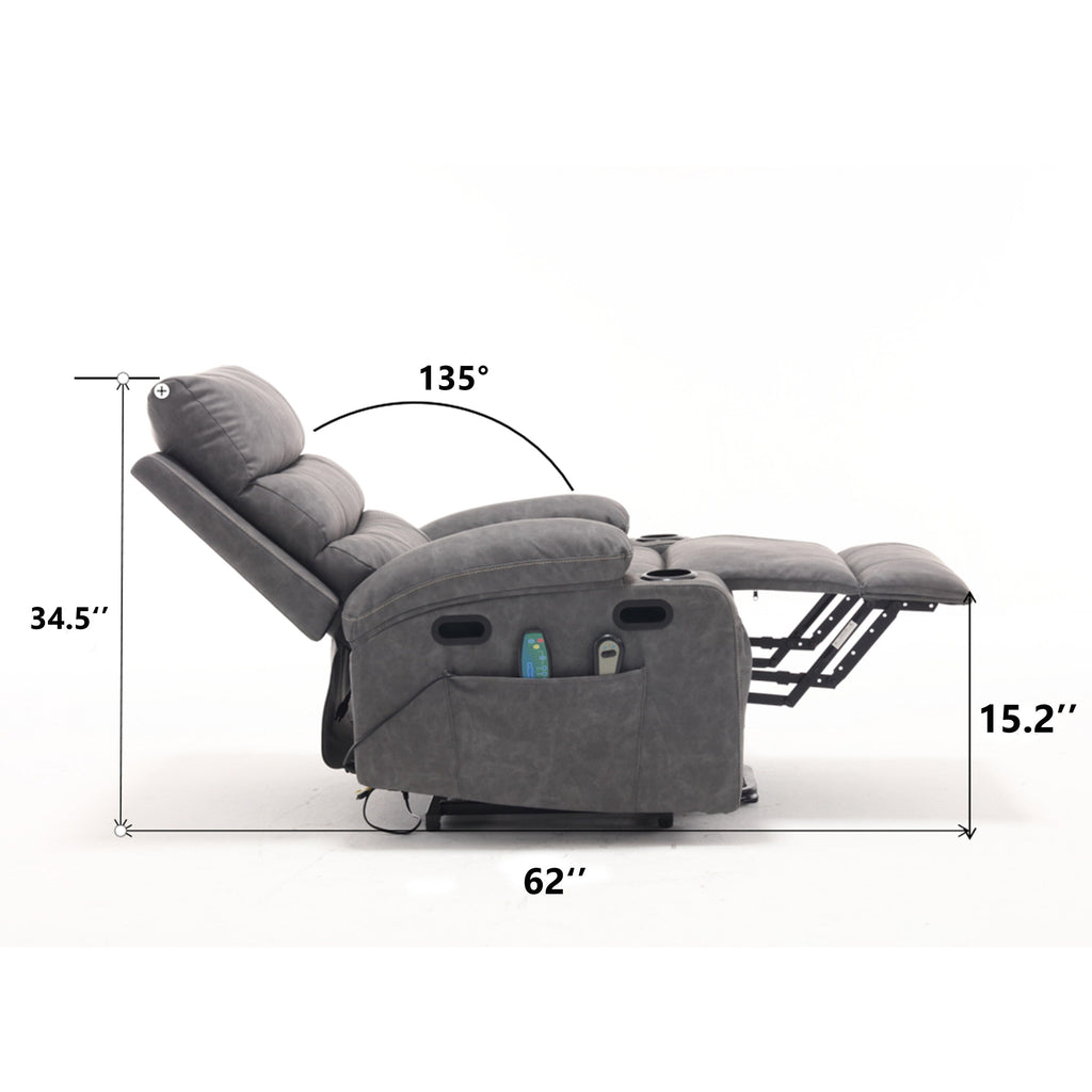Canapé inclinable électrique avec massage par vibrations à 8 points, chauffage, minuterie réglable, télécommande et porte-gobelet