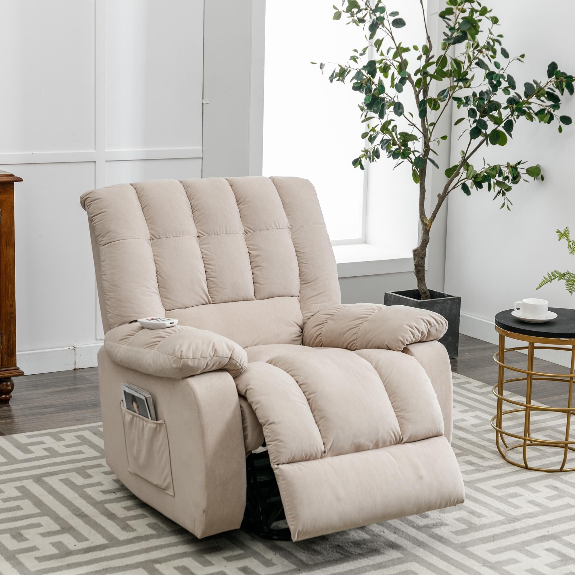 Fauteuil inclinable électrique avec chauffage, massage et rangement latéral pour salon ou chambre
