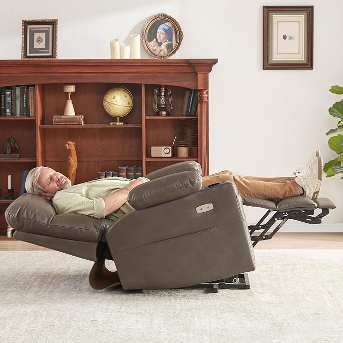 Fauteuil inclinable électrique pour personnes âgées avec fonction chauffage et massage, repose-pieds allongé, ports USB et Type-C, porte-gobelets