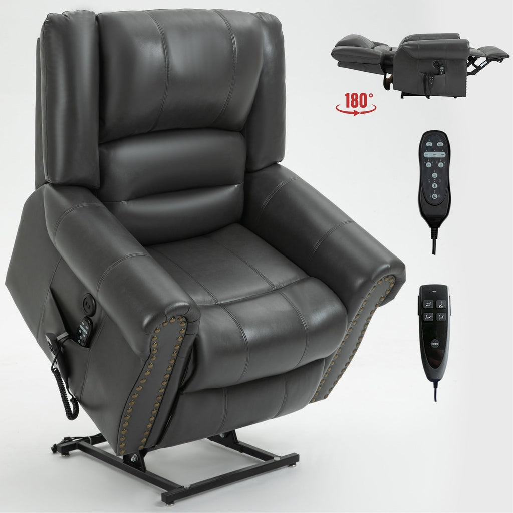Fauteuil inclinable électrique avec deux moteurs, massage chauffant, ports de charge USB et inclinaison infinie pour les personnes âgées