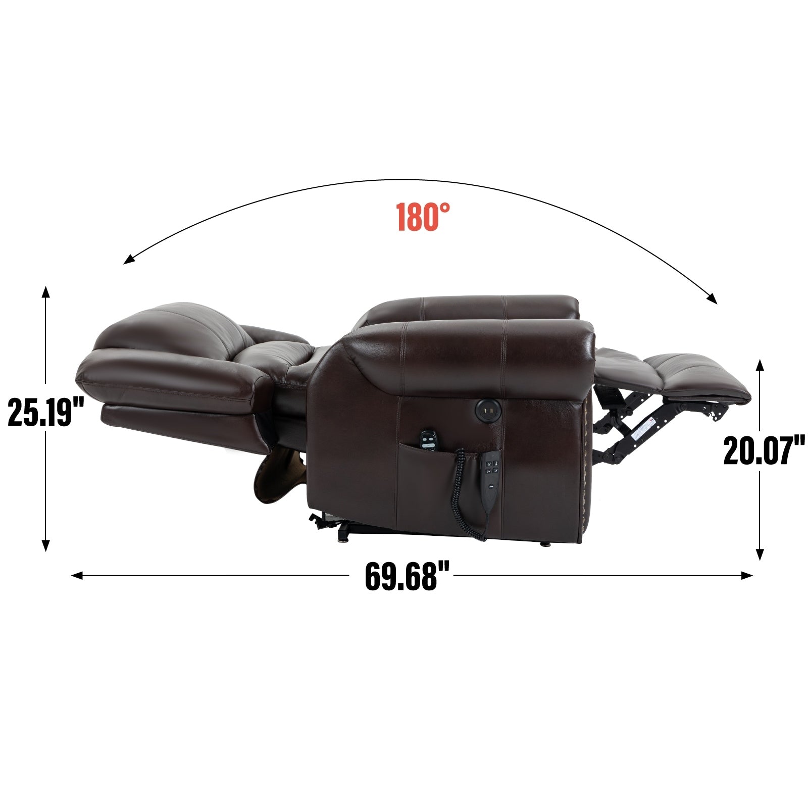Fauteuil inclinable électrique avec deux moteurs, massage chauffant, ports de charge USB et inclinaison infinie pour les personnes âgées
