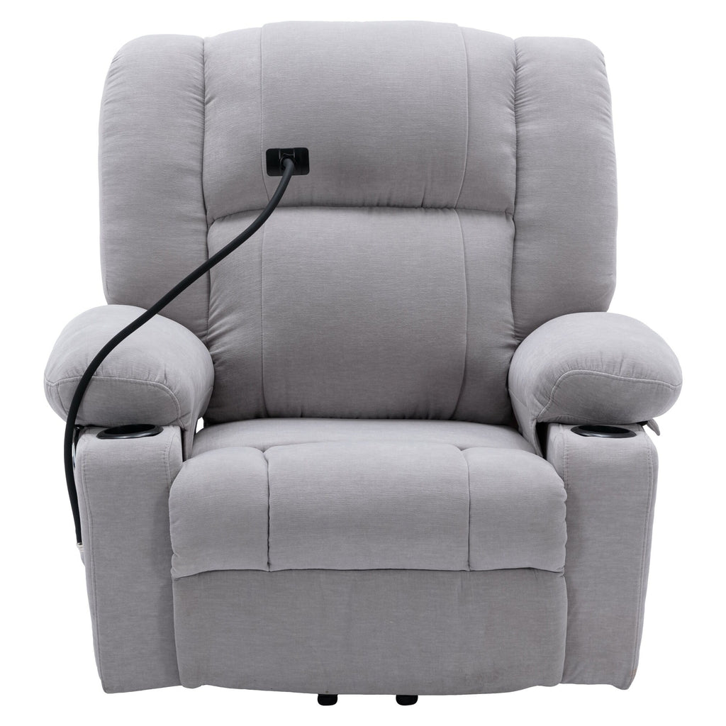Fauteuil inclinable électrique avec chauffage, massage, support de téléphone 360°, porte-gobelets et poches latérales pour personnes âgées