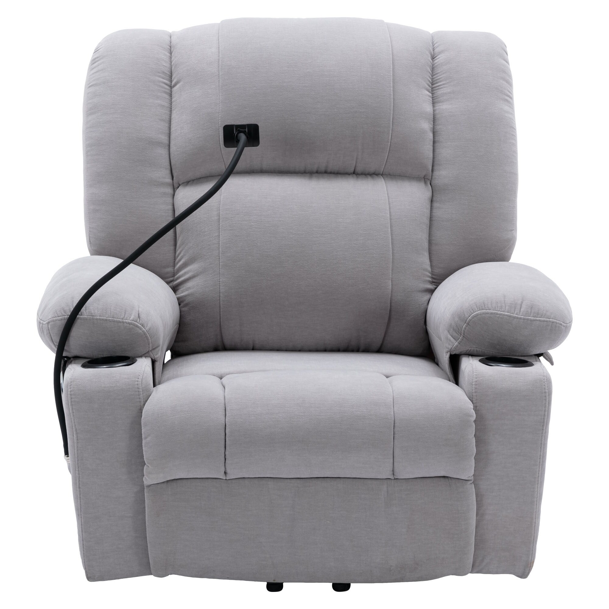 Fauteuil inclinable électrique avec chauffage, massage, support de téléphone 360°, porte-gobelets et poches latérales pour personnes âgées